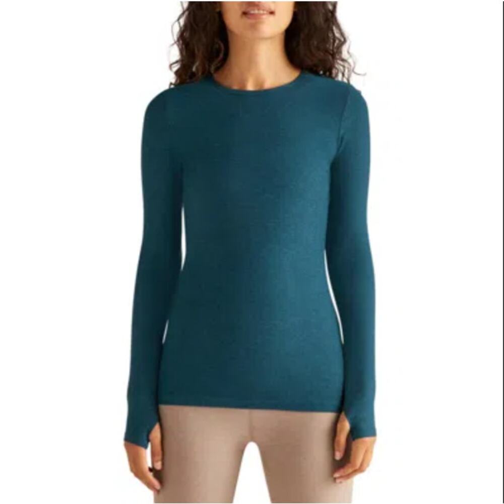 Beyond Yoga Featherweight Classic Crew Pullover in Turquoise Size Medium
